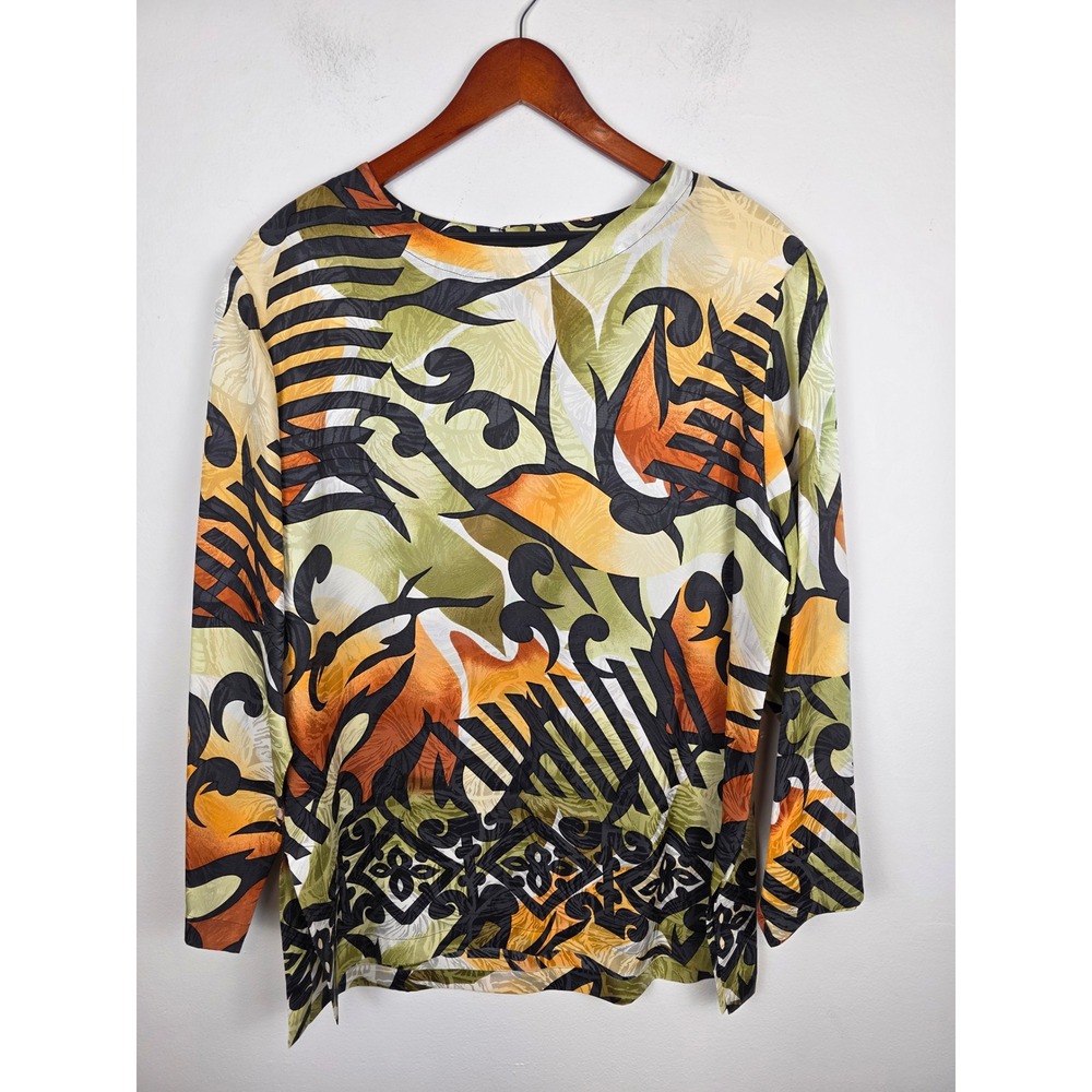 Bob Mackie Wearable Art Silk Abstract Print Blouse Top Large *Needs Repair*
